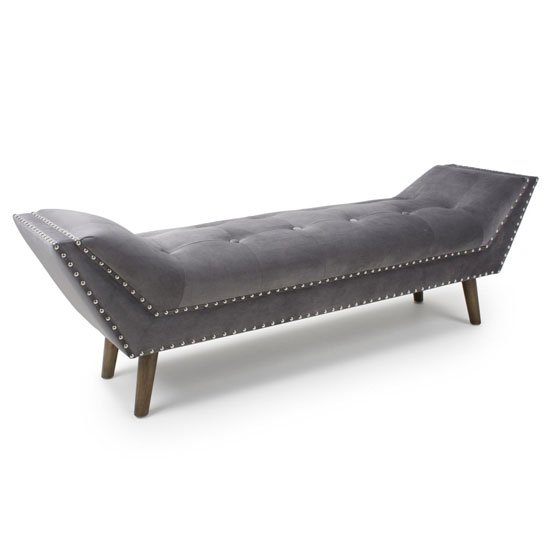 Montrose Large Brushed Velvet Chaise In Grey With Wooden Feet