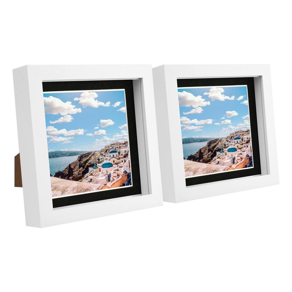 Nicola Spring 6" x 6" White 3D Box Photo Frames - 4" x 4" Mount - Pack of 2 in Black