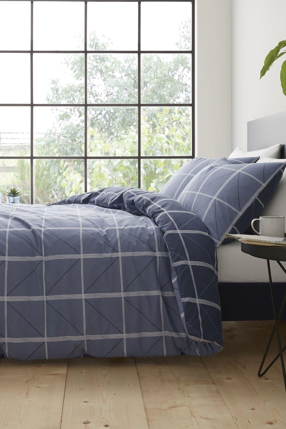 Geometric Blue Grid Single Duvet Set