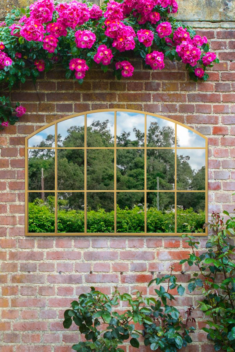 MirrorOutlet Gold Framed Arched Wall Garden Mirror 43" X 29" (110CM X 75CM)