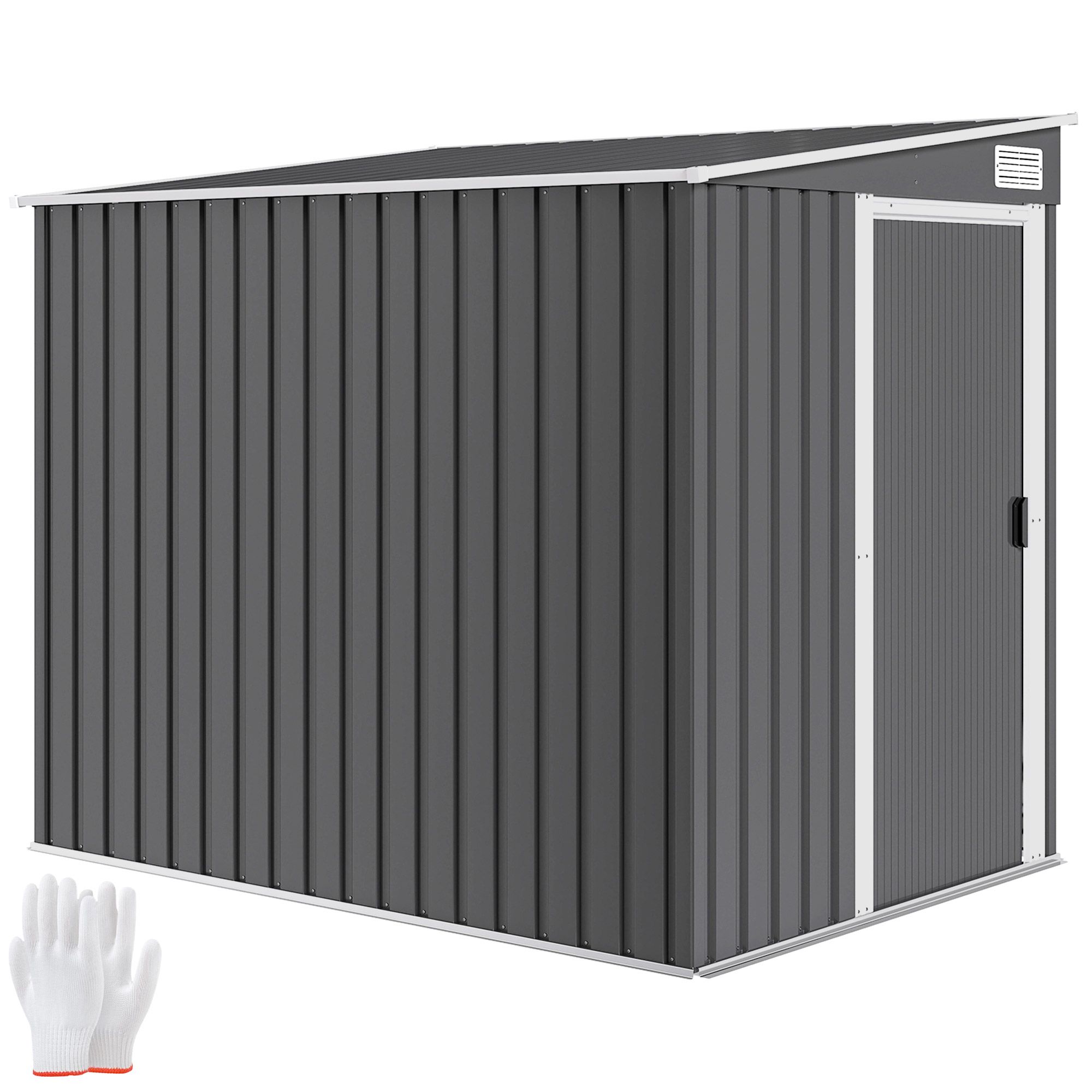 OUTSUNNY 7 x 5FT Garden Shed w/ Foundation Lean to Metal Tool Shed in Dark Grey 2