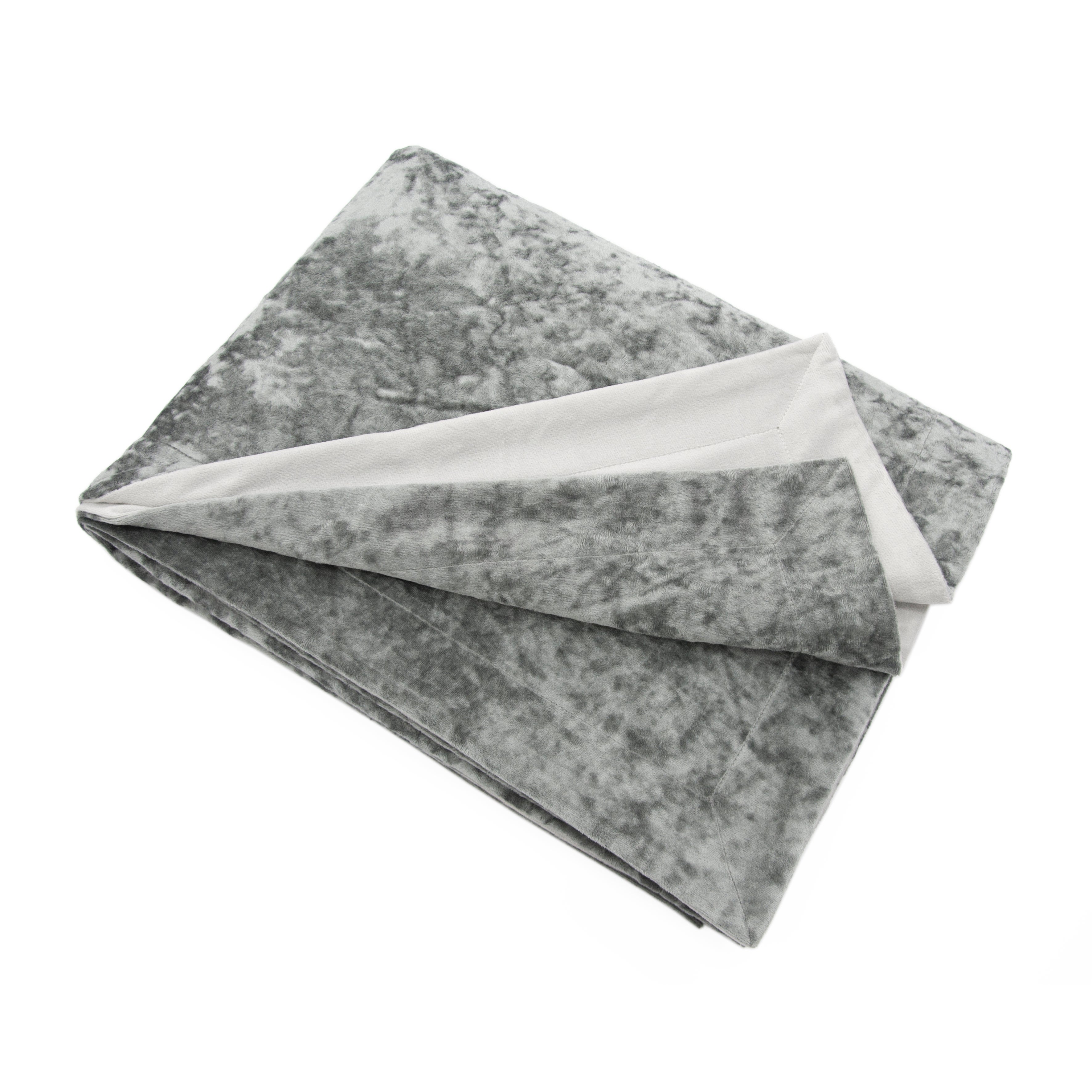 Crushed Velour Grey Throw Grey