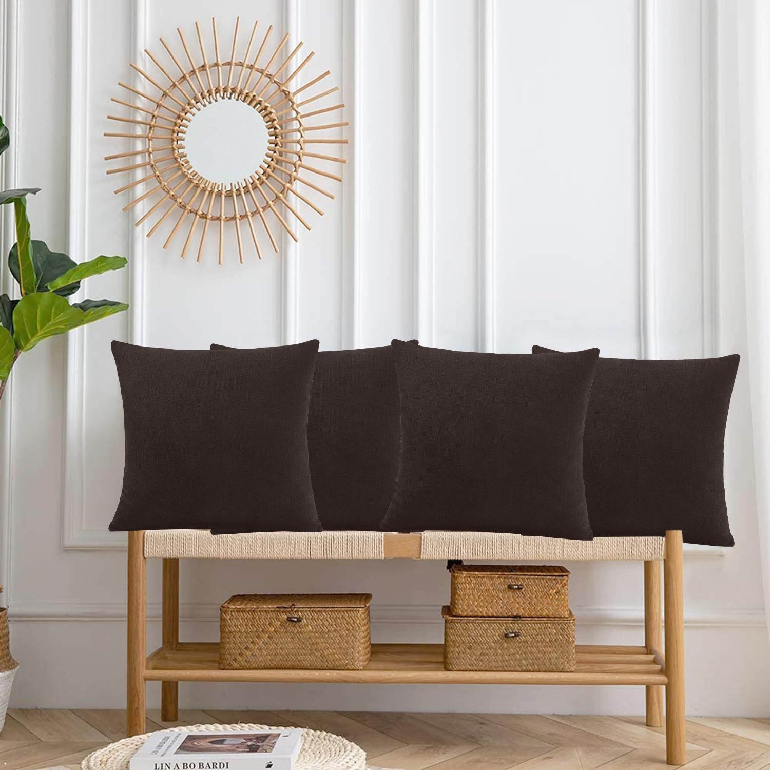 Luxury Living Set of 4 Velvet Chenille Cushions 45cm x 45cm with Removable Covers & Plush Pads - Soft, Stylish Home Décor