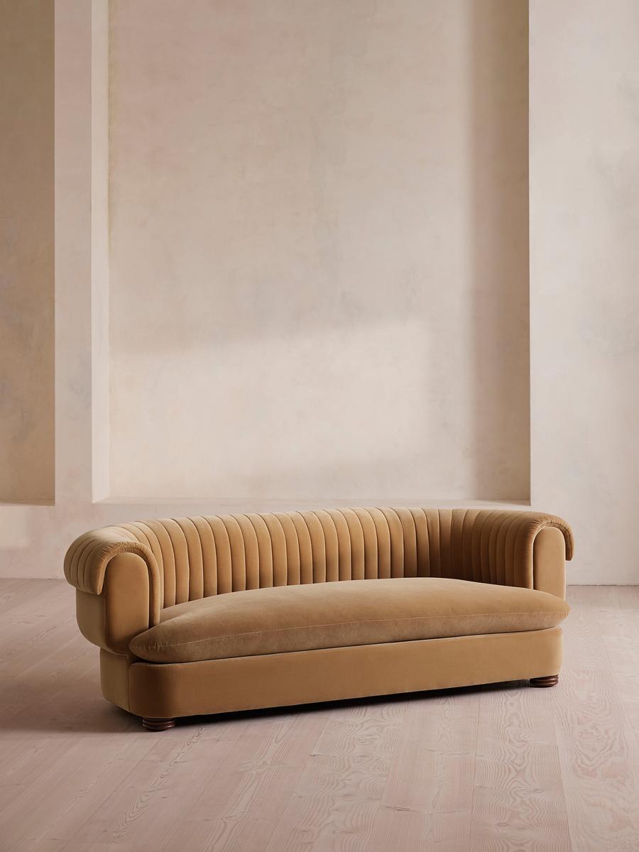 Rava Three Seater Sofa, Velvet, Camel