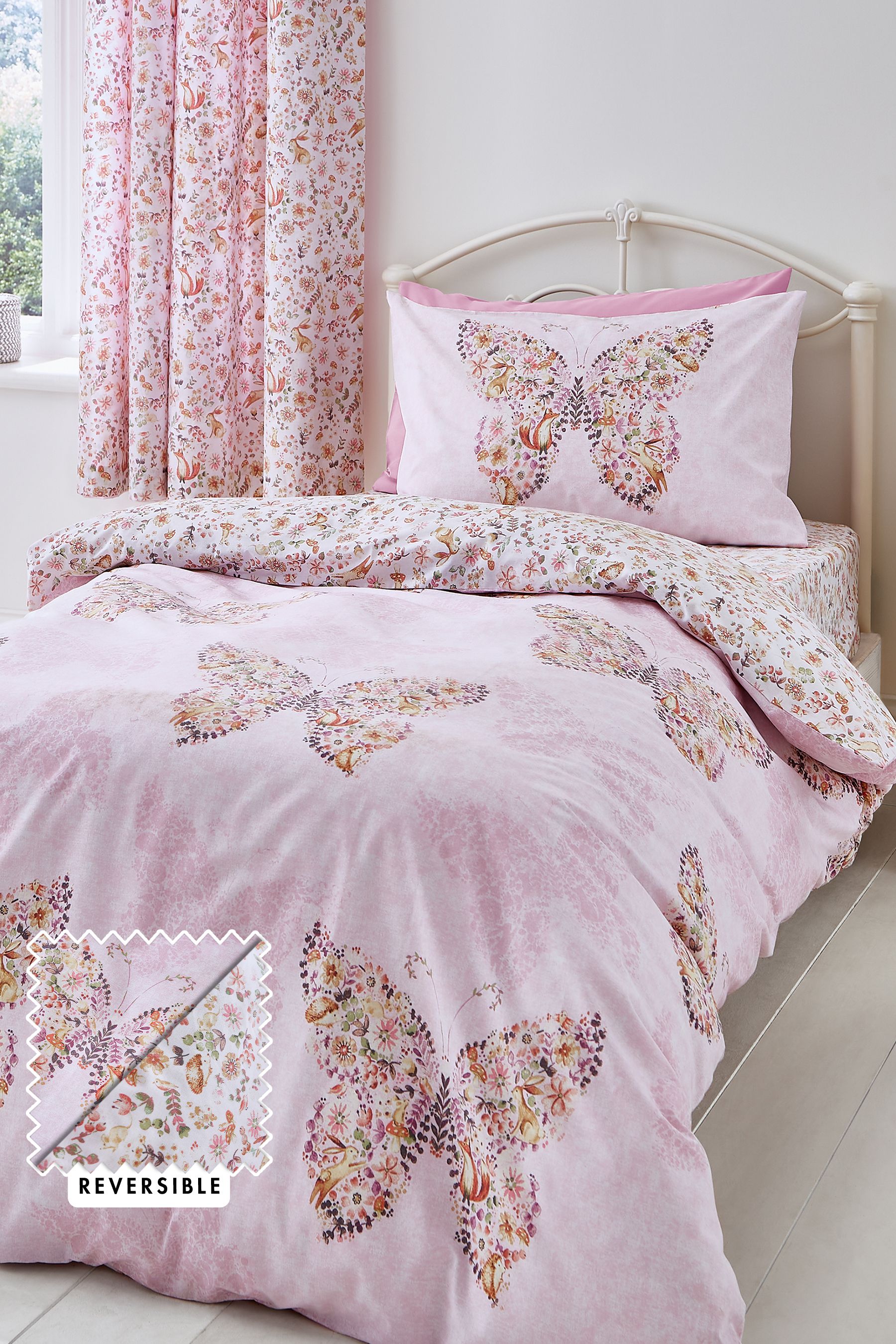 Catherine Lansfield 'Enchanted Butterfly' Duvet Cover Set in Pink