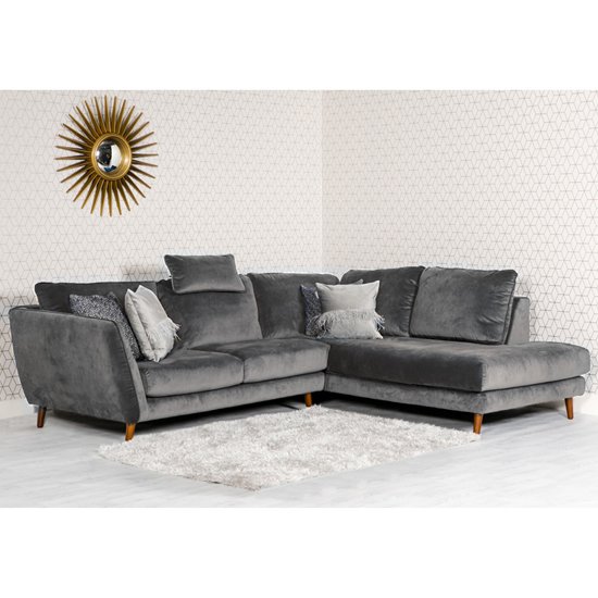 Helsonk Velvet Upholstered Right Handed Corner Sofa In Grey