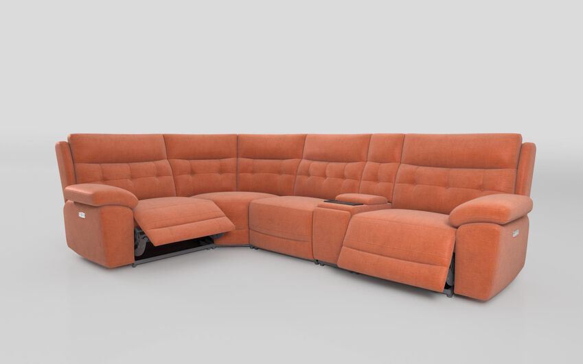 Orange Fabric Belford 1 Corner 3 Power Recliner Sofa with Media Console