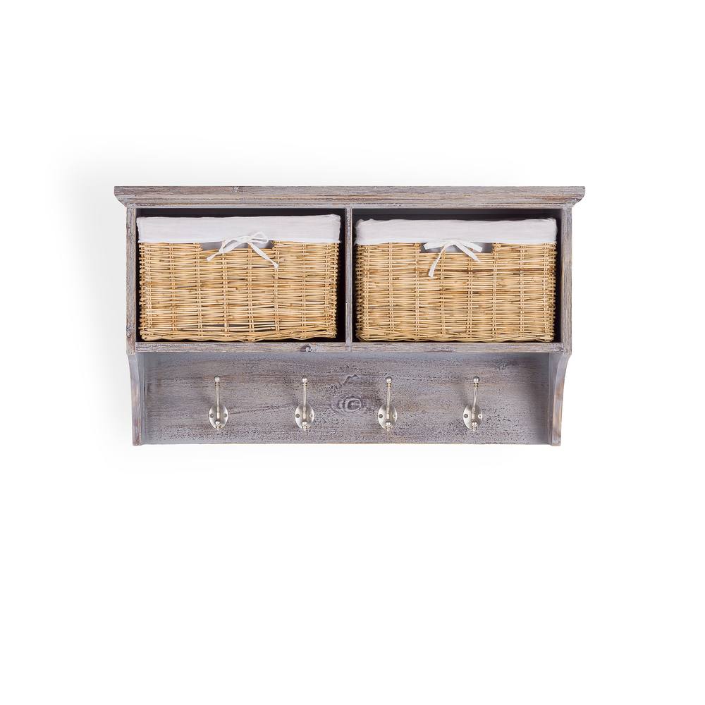 Statement Furniture Tetbury Acacia Wood Coat Rack / Shelf with Storage Baskets - Small in Brown