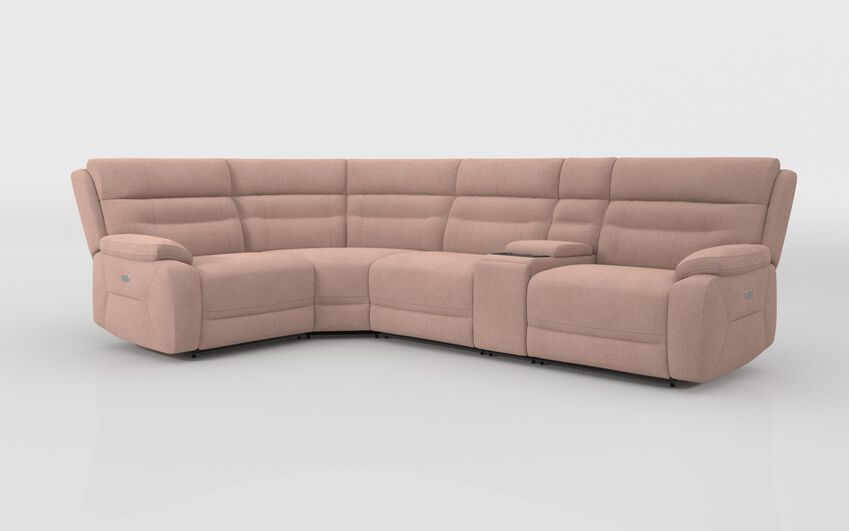 Pink Fabric Fenton 1 Corner 3 Power Recliner Sofa with Media Console