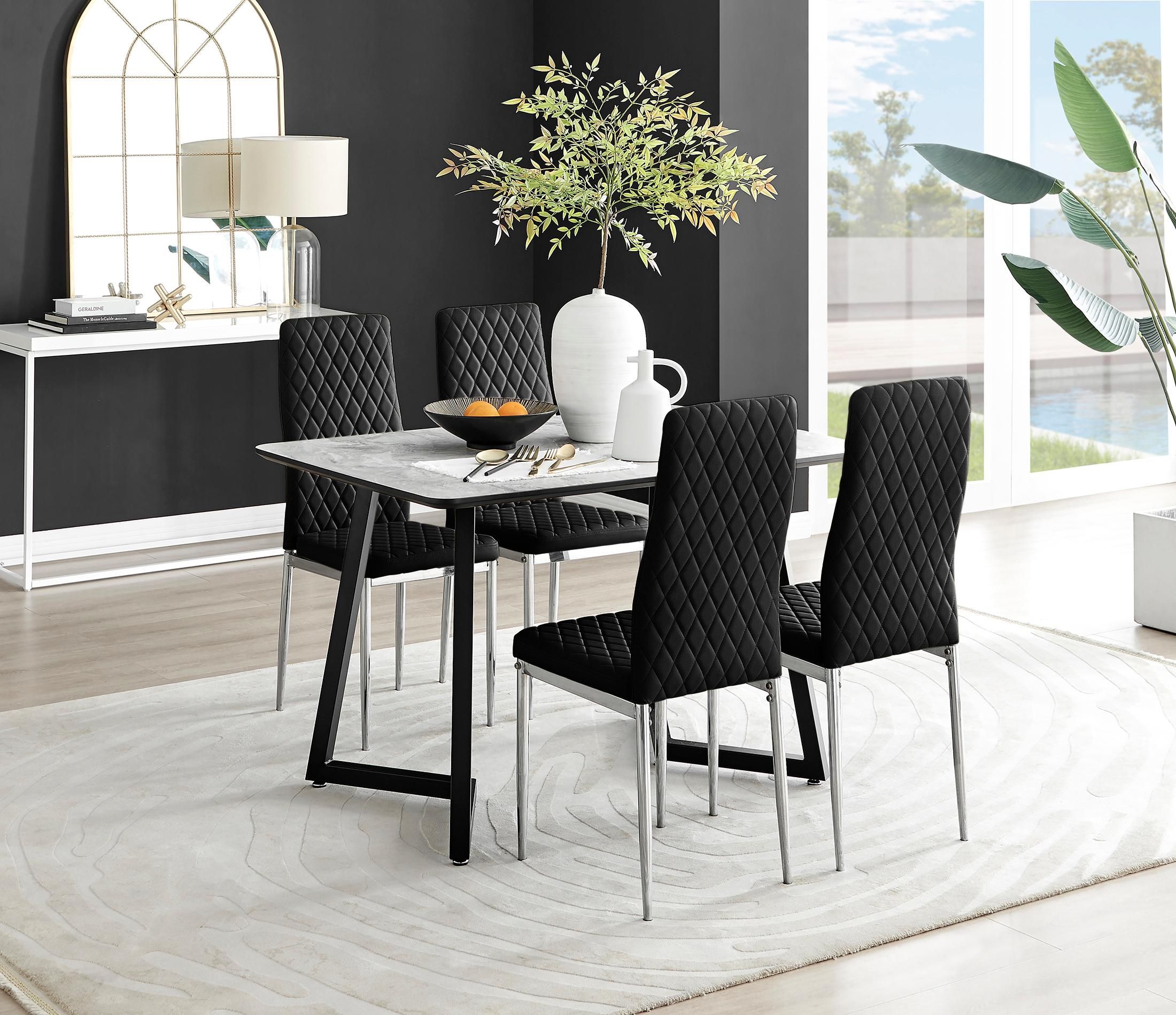 FurnitureboxUK Carson White Marble Effect Dining Table & 4 Velvet Milan Chairs in Black
