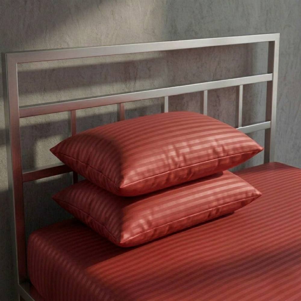 Snug City Luxury 250TC Housewife Satin Stripe Pillowcase Pair Soft Touch in Red