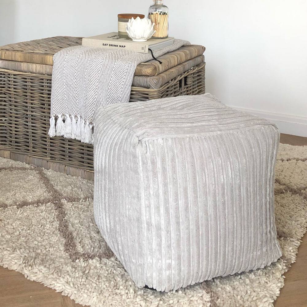rucomfy Beanbags rucomfy Indoor Jumbo Cord Bean Bag Footstool - Cube Pouffe in Light Grey