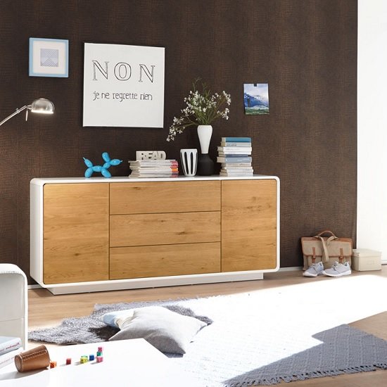Amara Wooden Sideboard In Knotty Oak And Matt White With 2 Doors