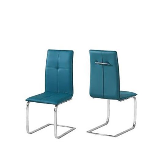 Foster Dining Chair In Teal Faux Leather In A Pair