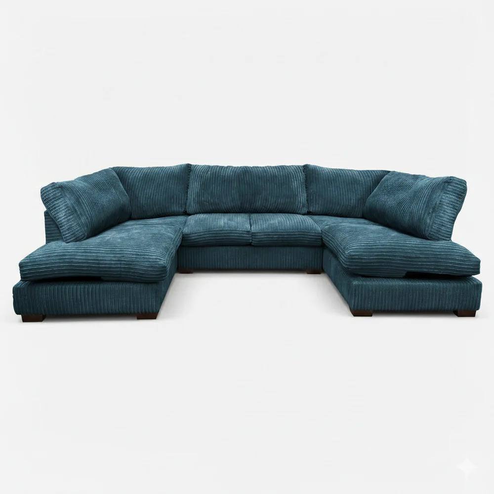 Bliss Furniture Jumbo Cord U Shaped Full Back Sofa in Blue