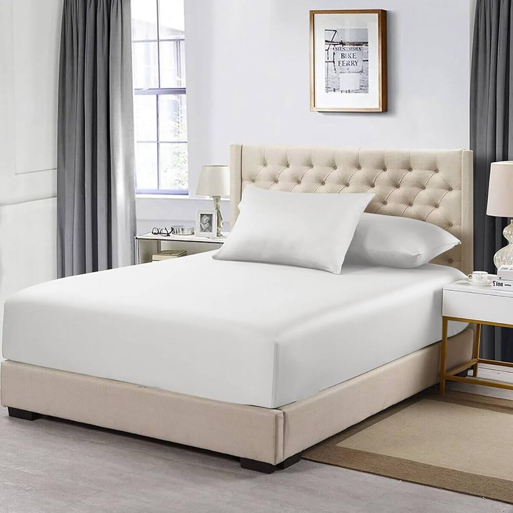 Homes-Linen 100% Egyptian Cotton 200TC Fitted Sheet 30cm Deep Pocket in White