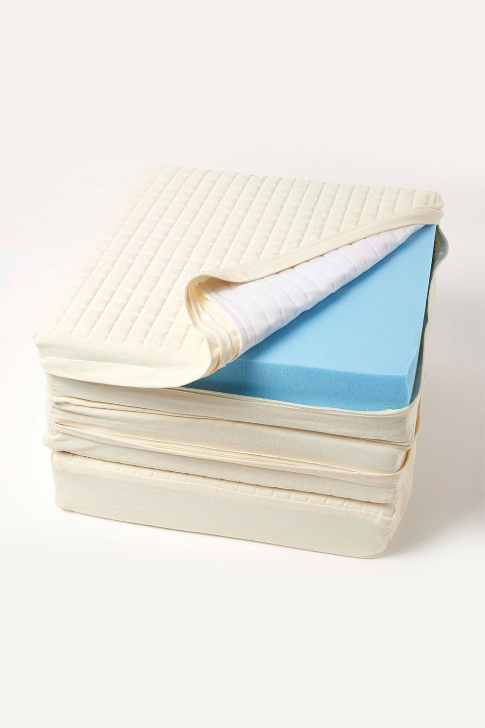 Homescapes Quilted Cotton 3 Seater Orthopaedic Booster Cushion Cover in Cream
