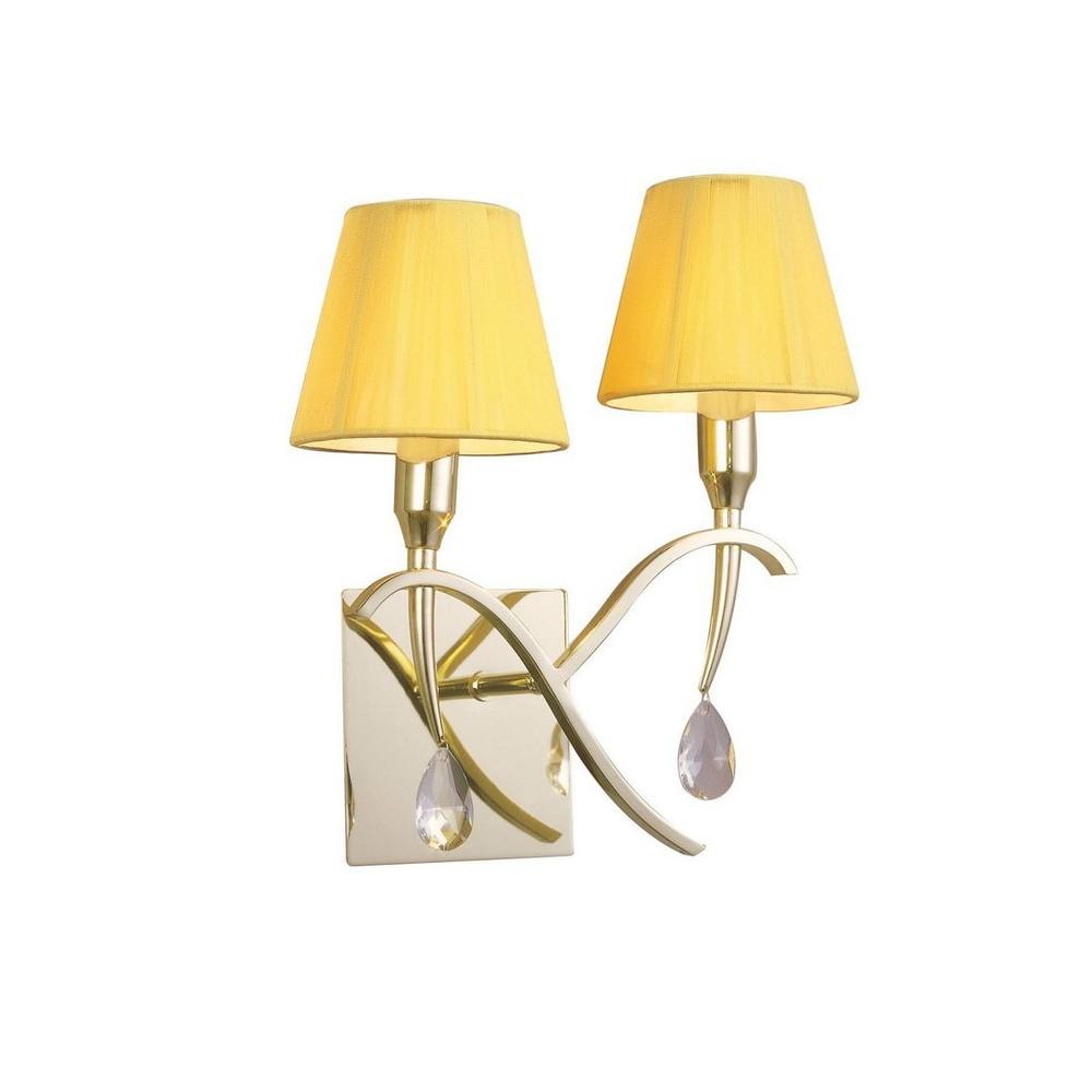 Netlighting Siena Wall Lamp Brass 2 Light E14 Amber Cream Shades Crystal in Yellow