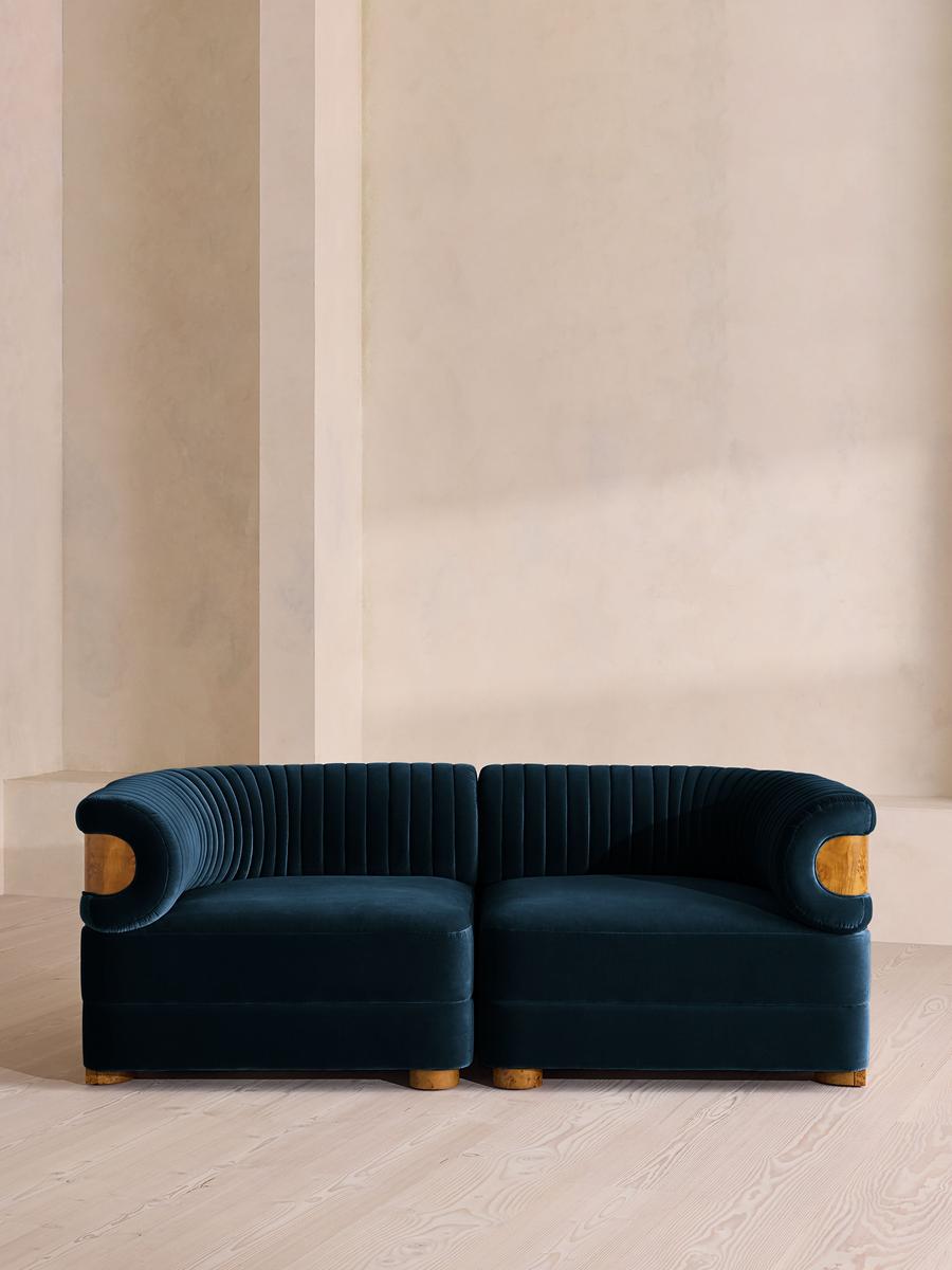 Caleb Modular Three Seater Sofa, Velvet, Royal Blue, Dark Burl