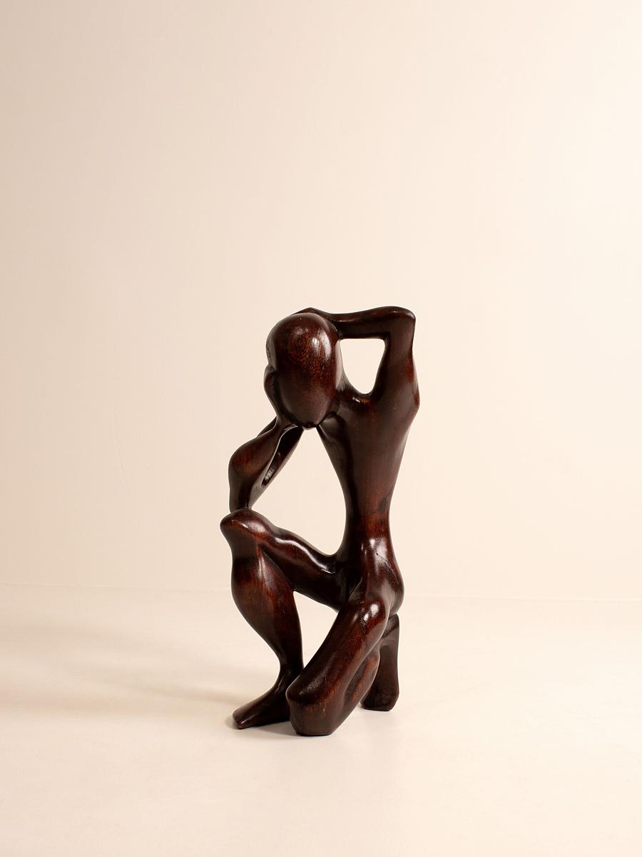 Vintage Carved Sculptural Figurine, Ebonised Wood