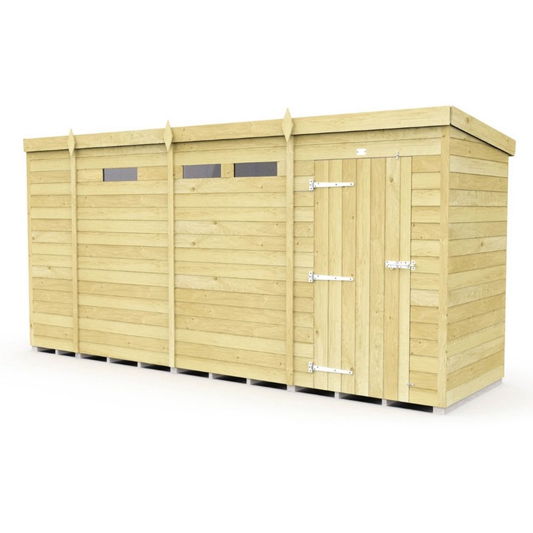 Buttercup Farm 13 x 4 Feet Pent Security Shed - Single Door - L118 x W387 x H201 cm in Brown