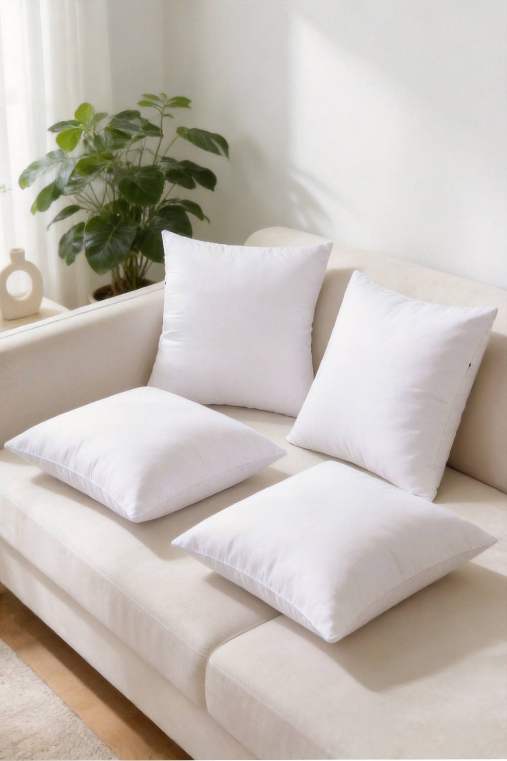 Living and Home 4Pcs Minimalist Versatile Pillow Insert，50 cm x 50 cm in White