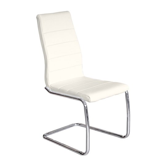 Svenska White PU Leather Dining Chair With Chrome Legs