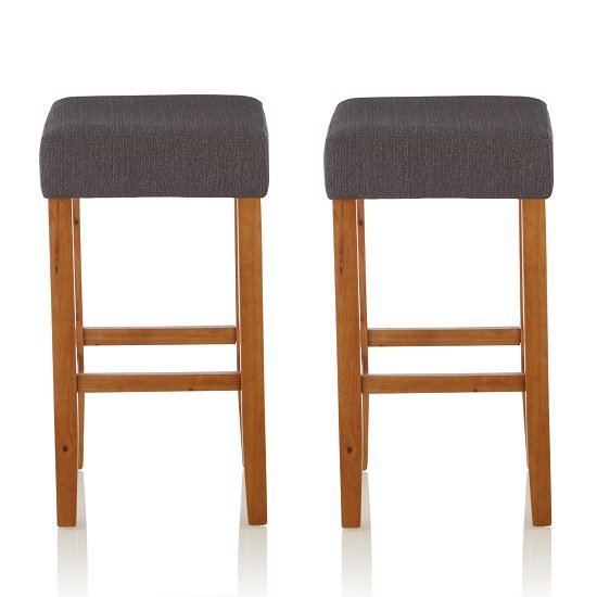 Newark Bar Stools In Dark Grey Fabric And Oak Legs In A Pair
