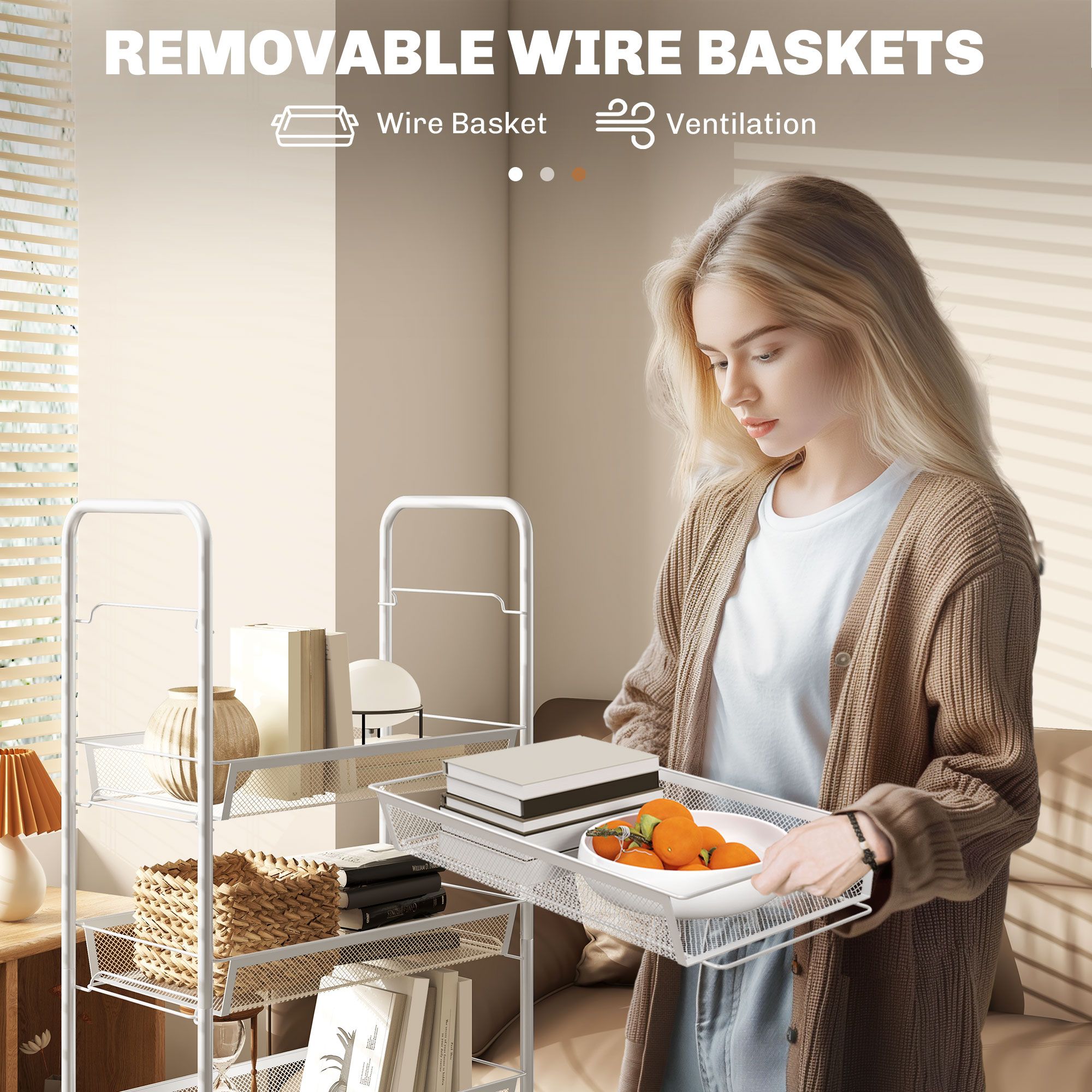 HOMCOM 5 Tier Utility Rolling Cart with Removable Mesh Baskets, White 6