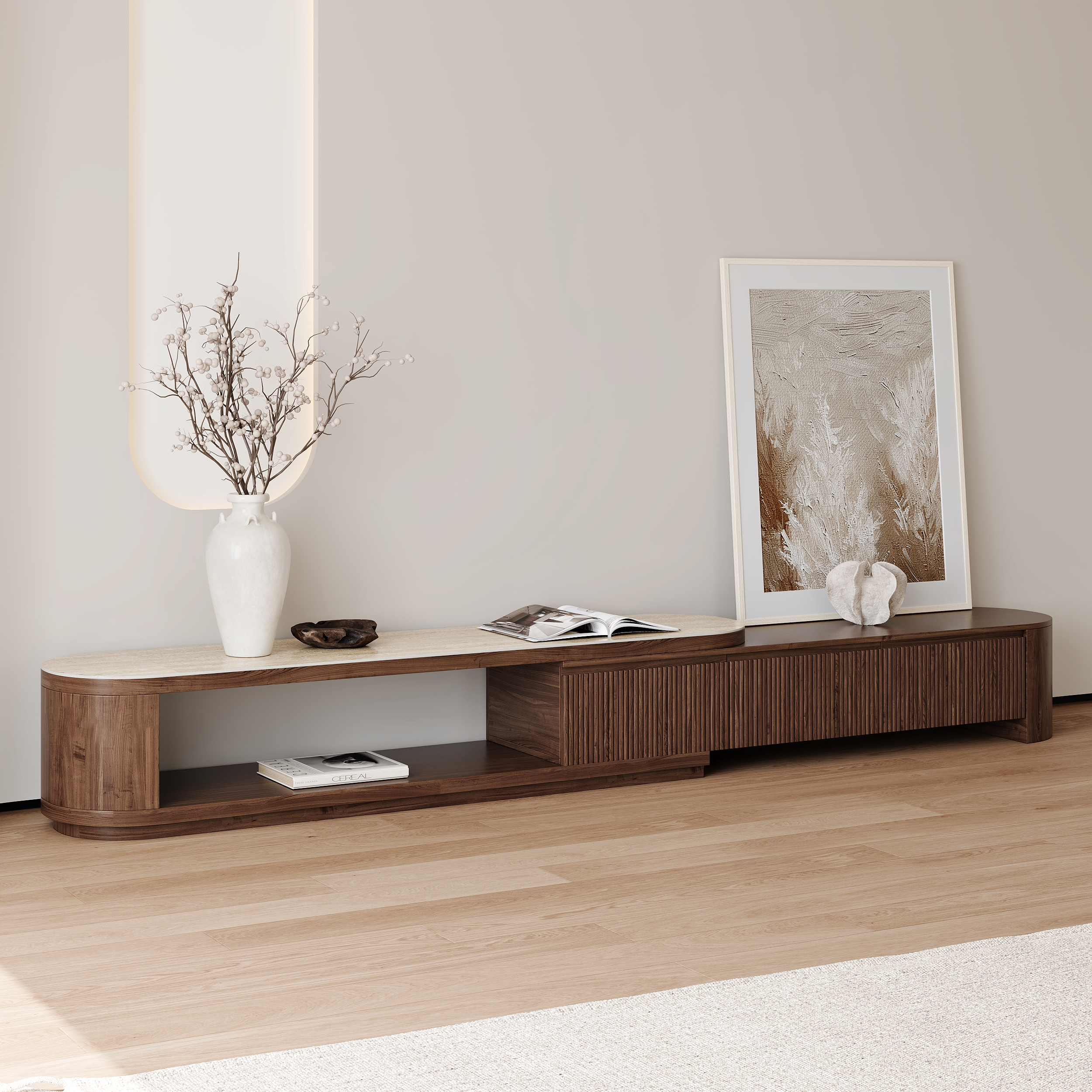 Velar 180 - 290 cm Extendable Sintered Stone Top TV Stand with 3 Drawers
