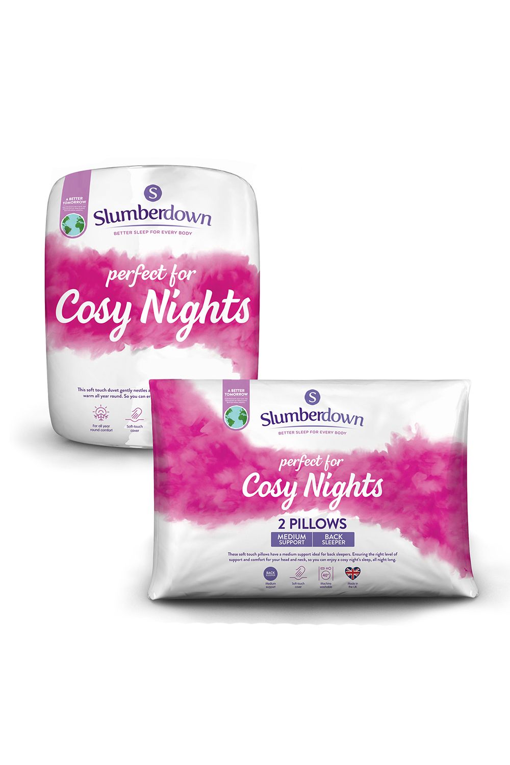 Slumberdown Cosy Nights 10.5 Tog All Year Round Duvet With 2 Pillows in White