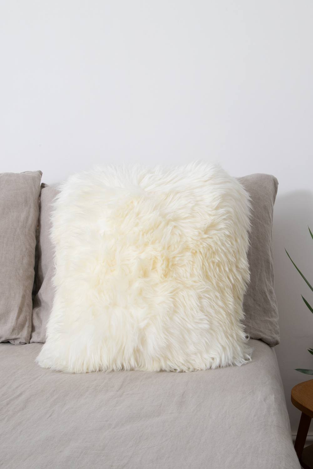 Native Natural Double Sided Ivory White Sheepskin Cushion 45x45cm in Natural