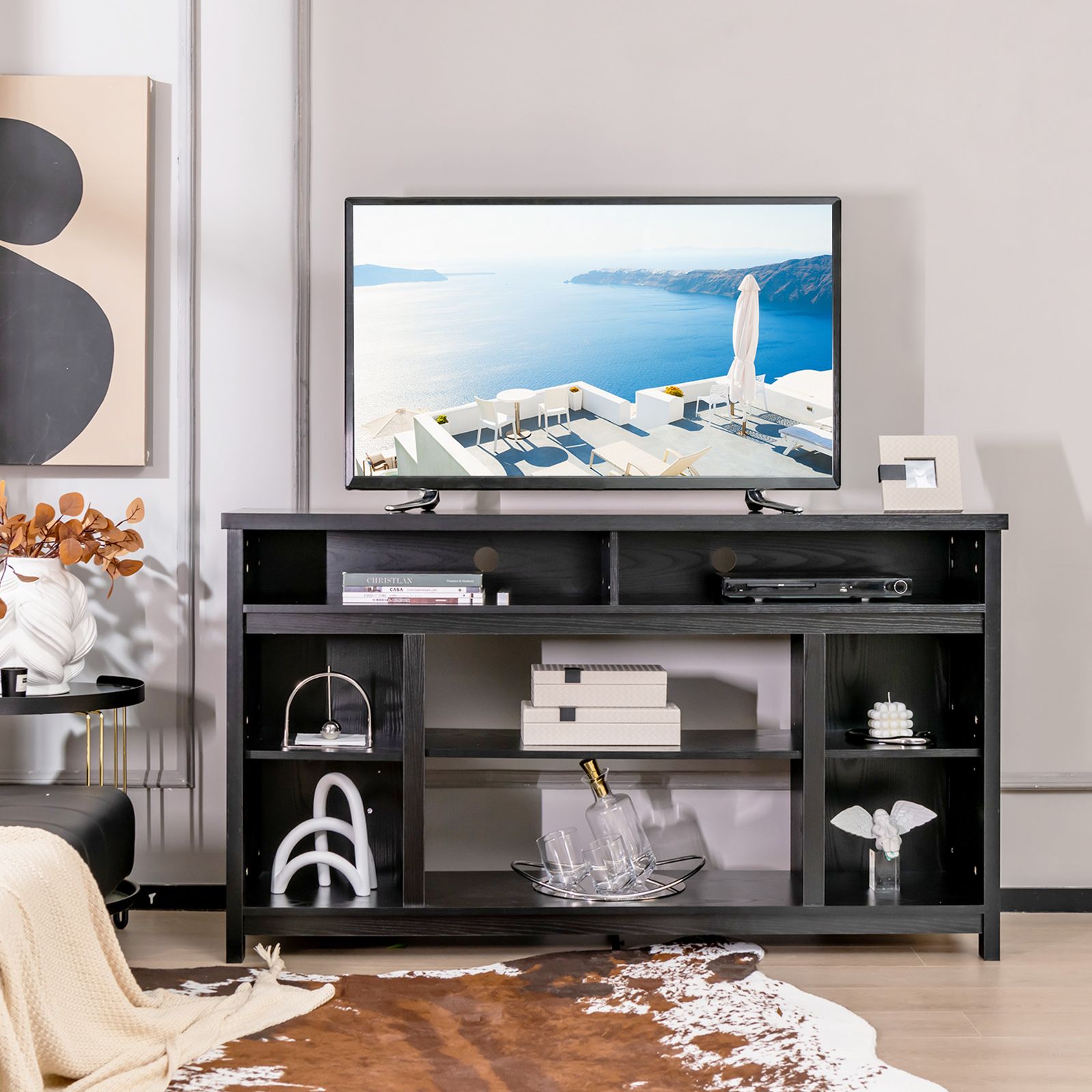 Costway Fireplace TV Stand Media Console Table w/ Adjustable Shelf for TVs up to 65" in Black