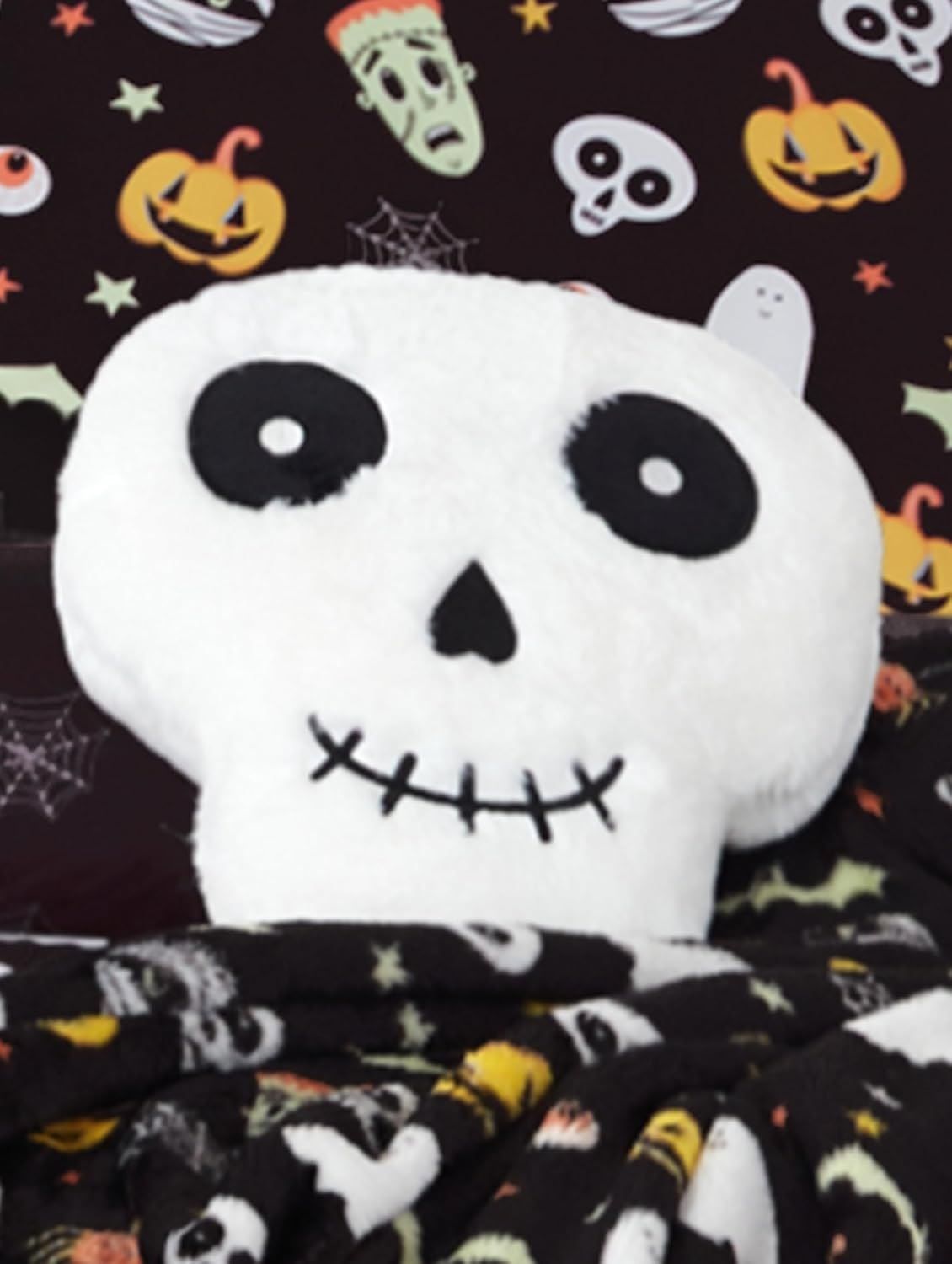 Smart Living Halloween Ghost & Magical Cat Fleece Cushions - Spooky Decor Pillows in White