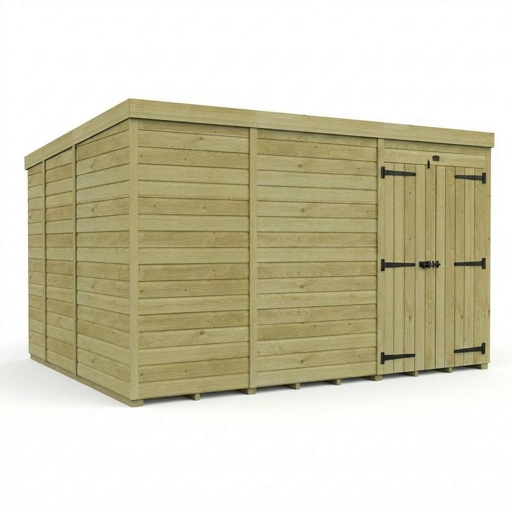 Buttercup Farm 11ft x 9ft Pent Garden Shed Double Door No Windows - Timber in Brown