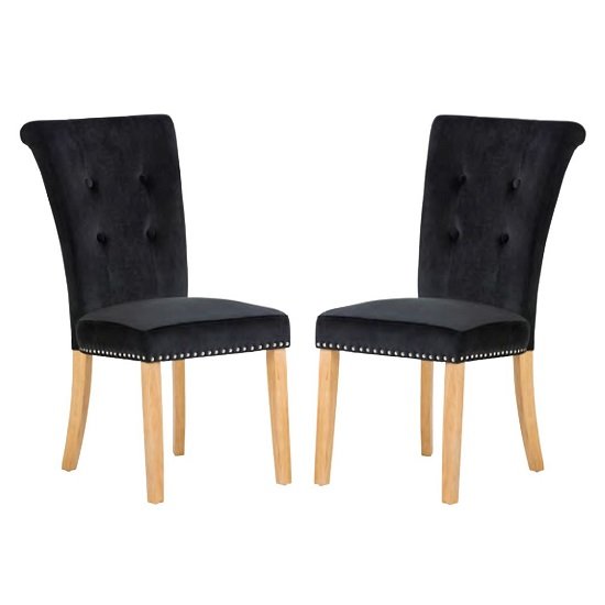 Wodan Velvet Dining Chair In Black With Oak Legs In A Pair