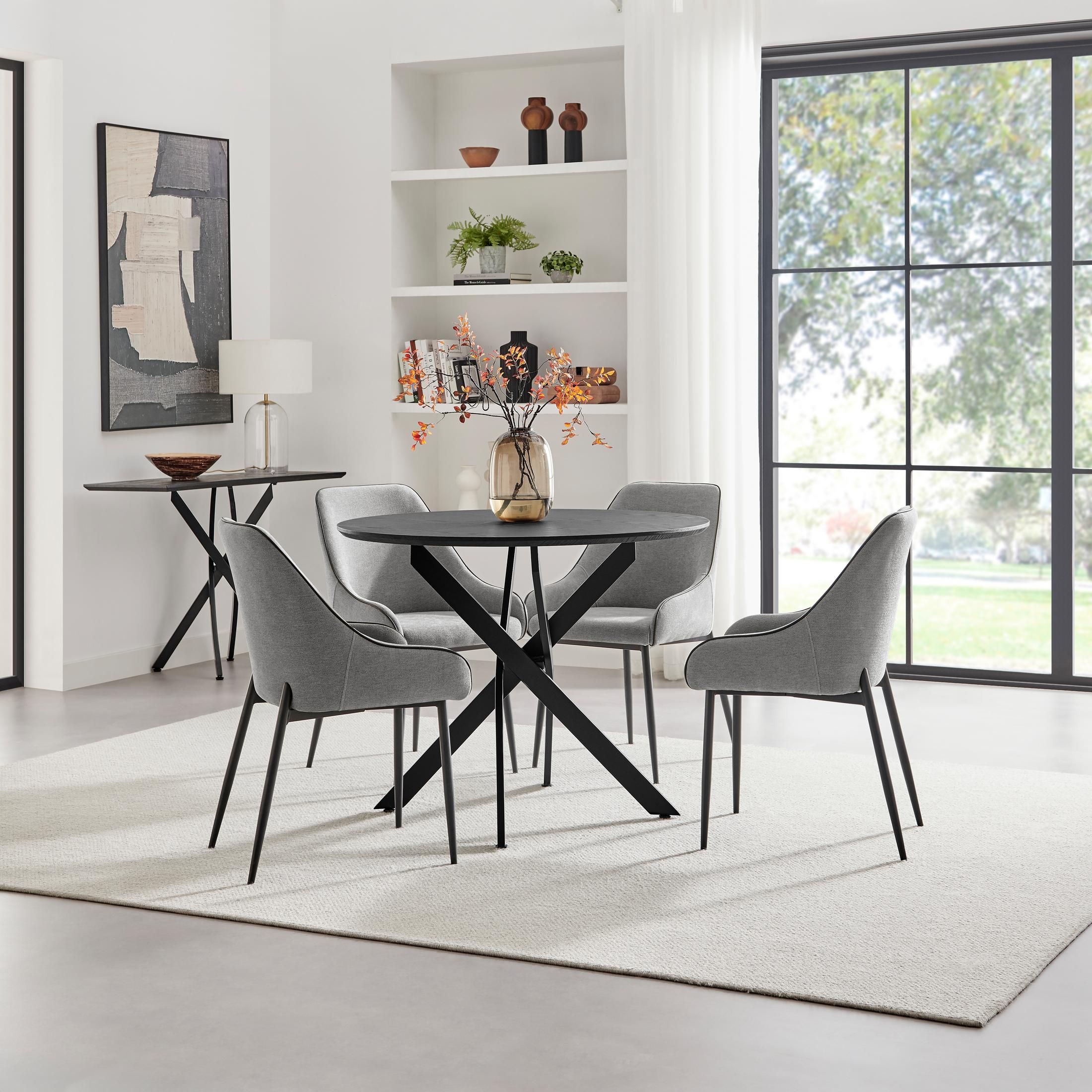 FurnitureboxUK Novara 100cm Black Top Round Dining Table & 4 Grey Beaumont Chairs