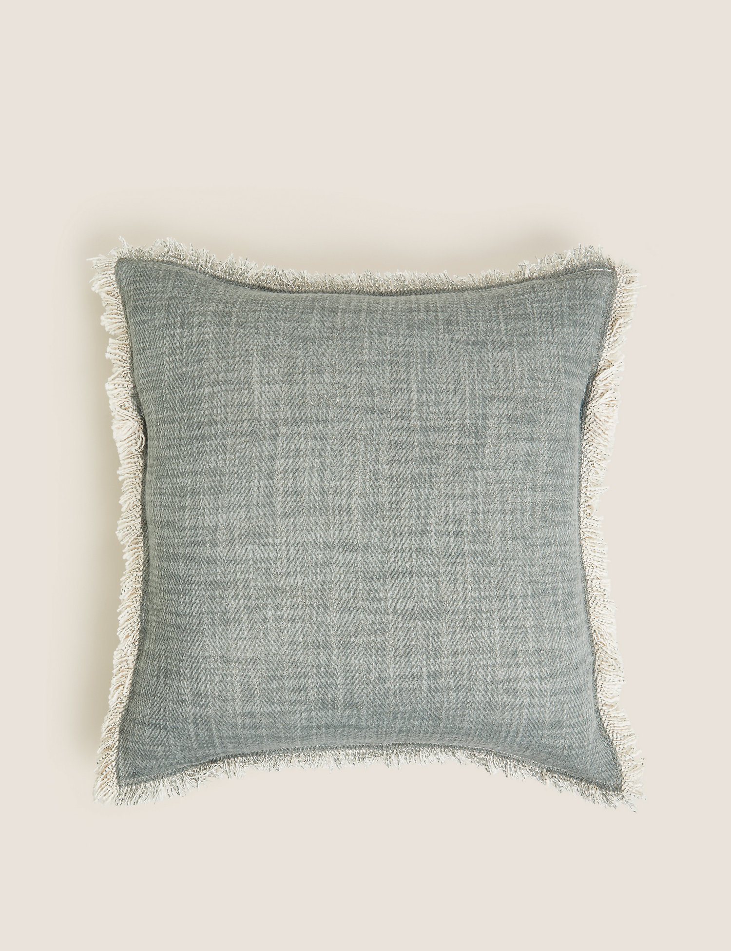 M&S Pure Cotton Denim Fringed Cushion, Denim