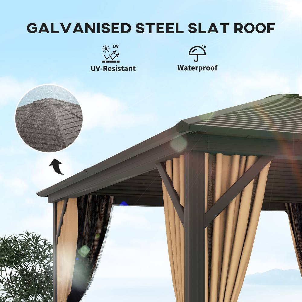 OUTSUNNY 3x3(m) Hardtop Gazebo Outdoor Shelter with Aluminium Frame in Brown 4
