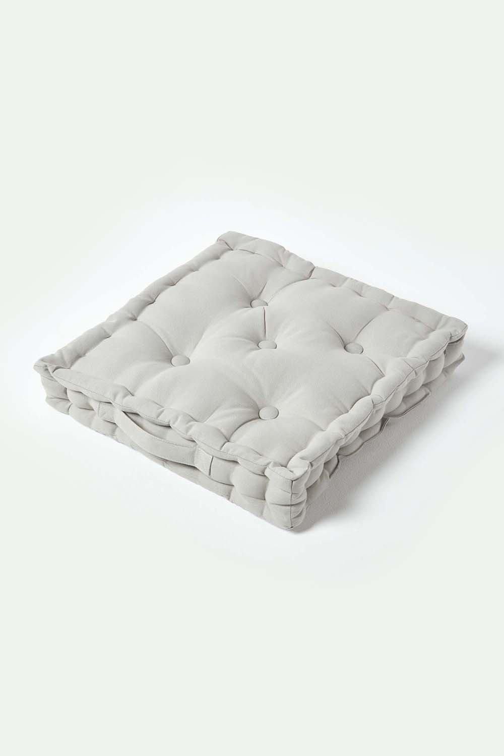 Homescapes Plain Cotton Floor Cushion in Grey