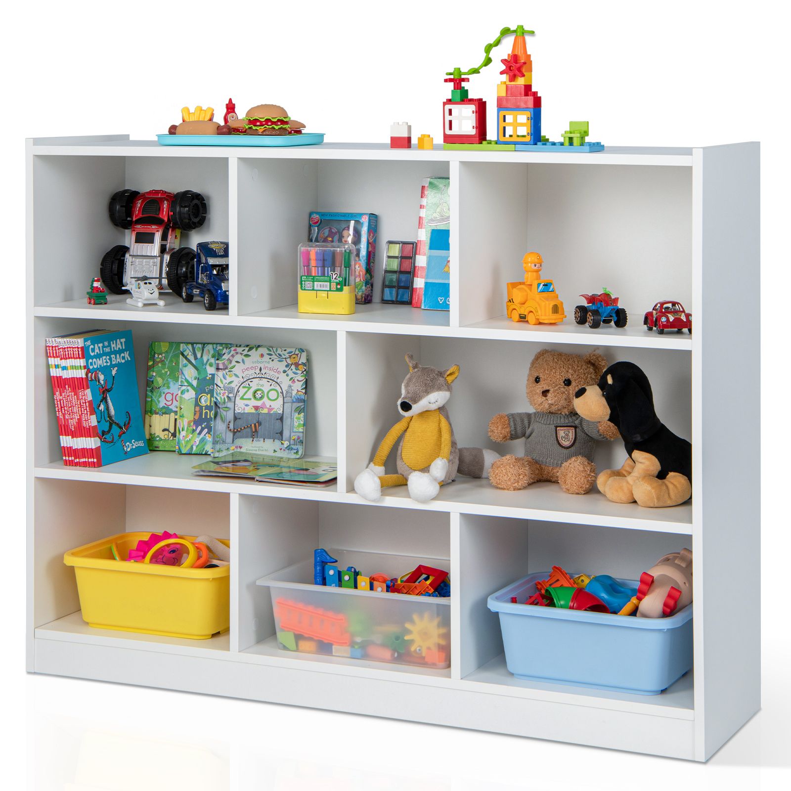 Costway 3-tier Open Bookcase Modern 8-Cube Bookshelf Wooden Storage Display Cabinet in White