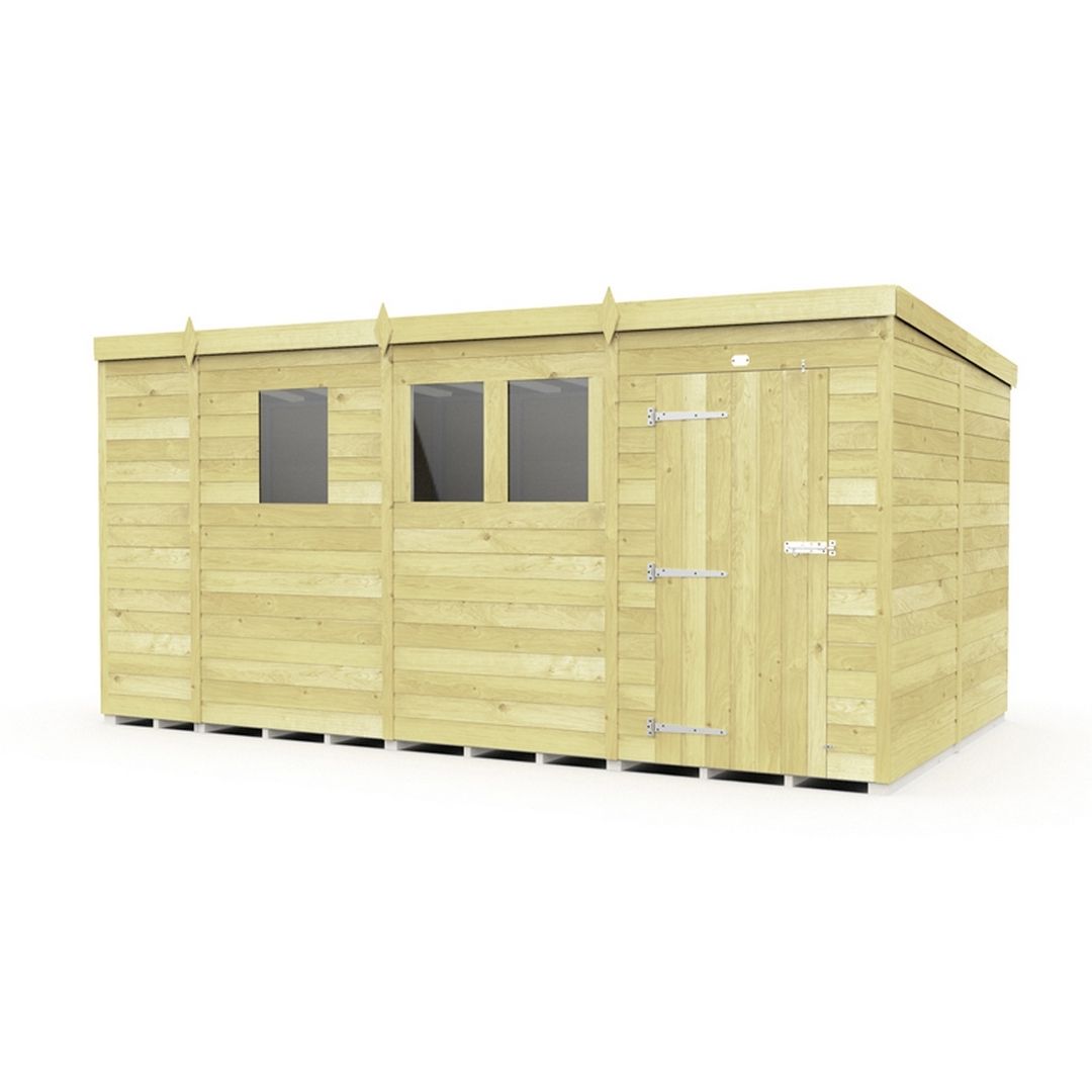 Buttercup Farm 13 x 8 Feet Pent Shed - Single Door W/ Windows - L231 x W387 x H201 cm in Brown