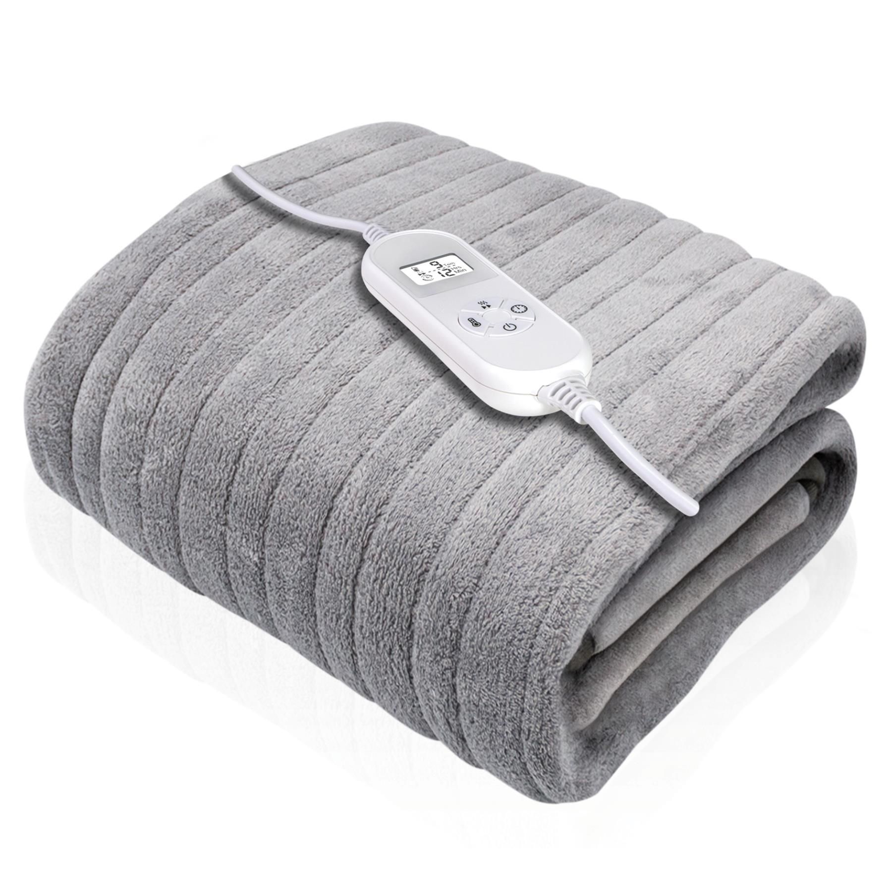 Dreamcatcher Deluxe Electric Throw Heated Double Over Blanket Soft Fleece Timer in Silver