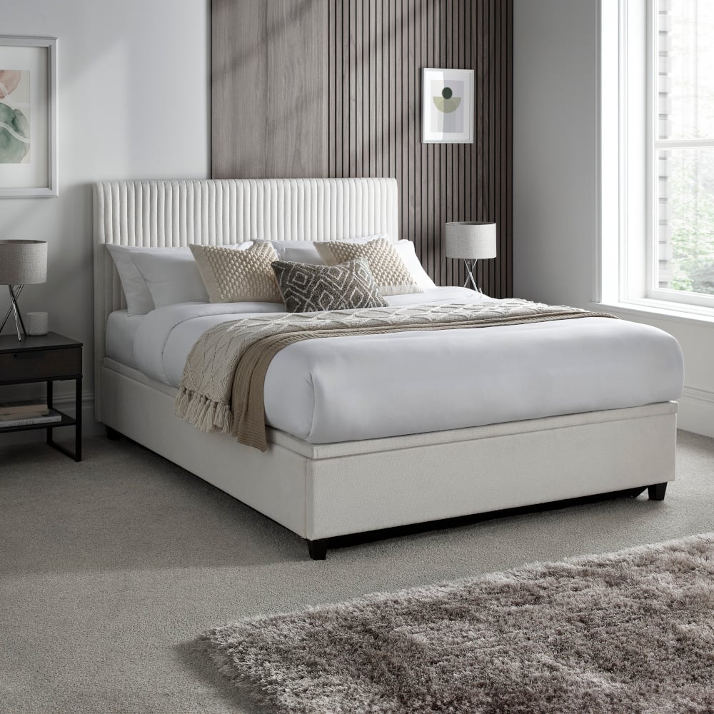 Avery - King Size - Ottoman Storage Bed - White - Fabric - 5ft - Happy Beds
