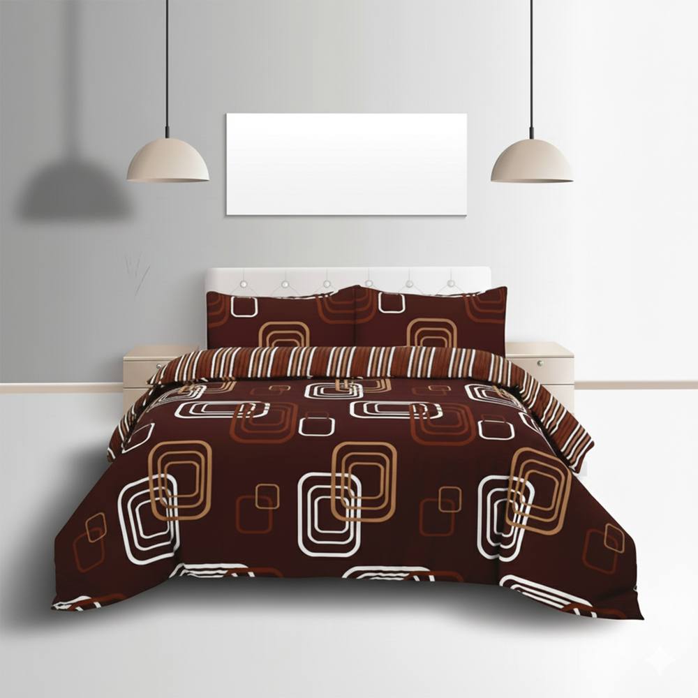 Snug City Duvet Cover & Pillowcase Set Geometric Square Design Bed Linen in Chocolate