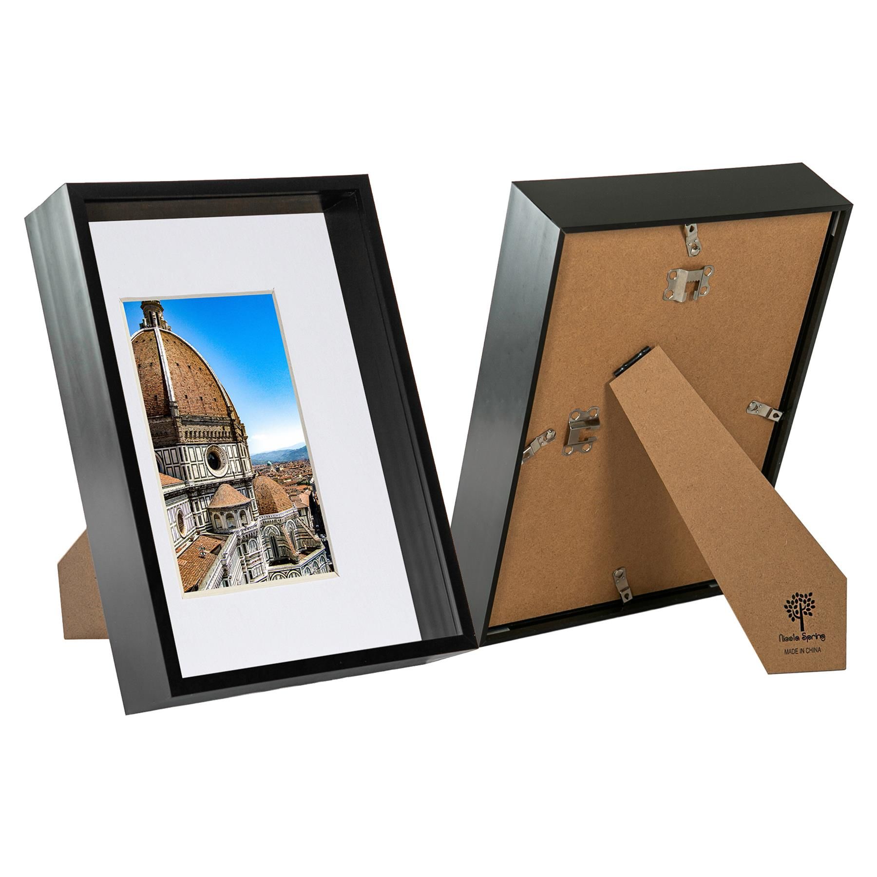 Nicola Spring 3D Deep Box Frames with A5 Mount - A4 (8" x 12") - White Mount - Pack of 2 in Black