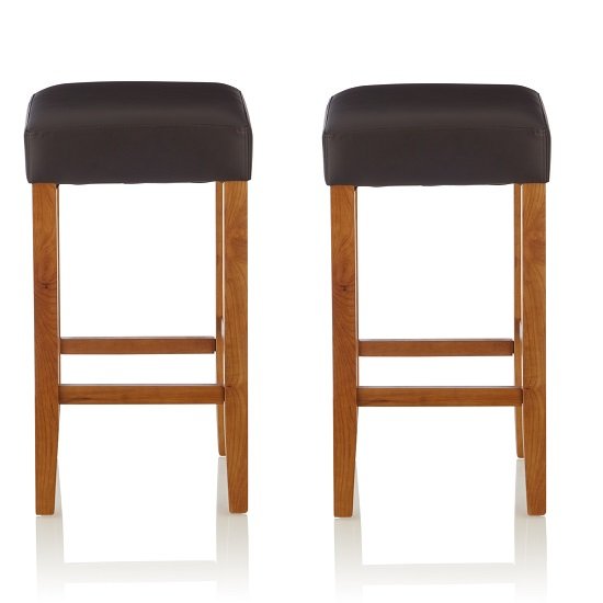 Newark Bar Stools In Brown PU And Oak Legs In A Pair