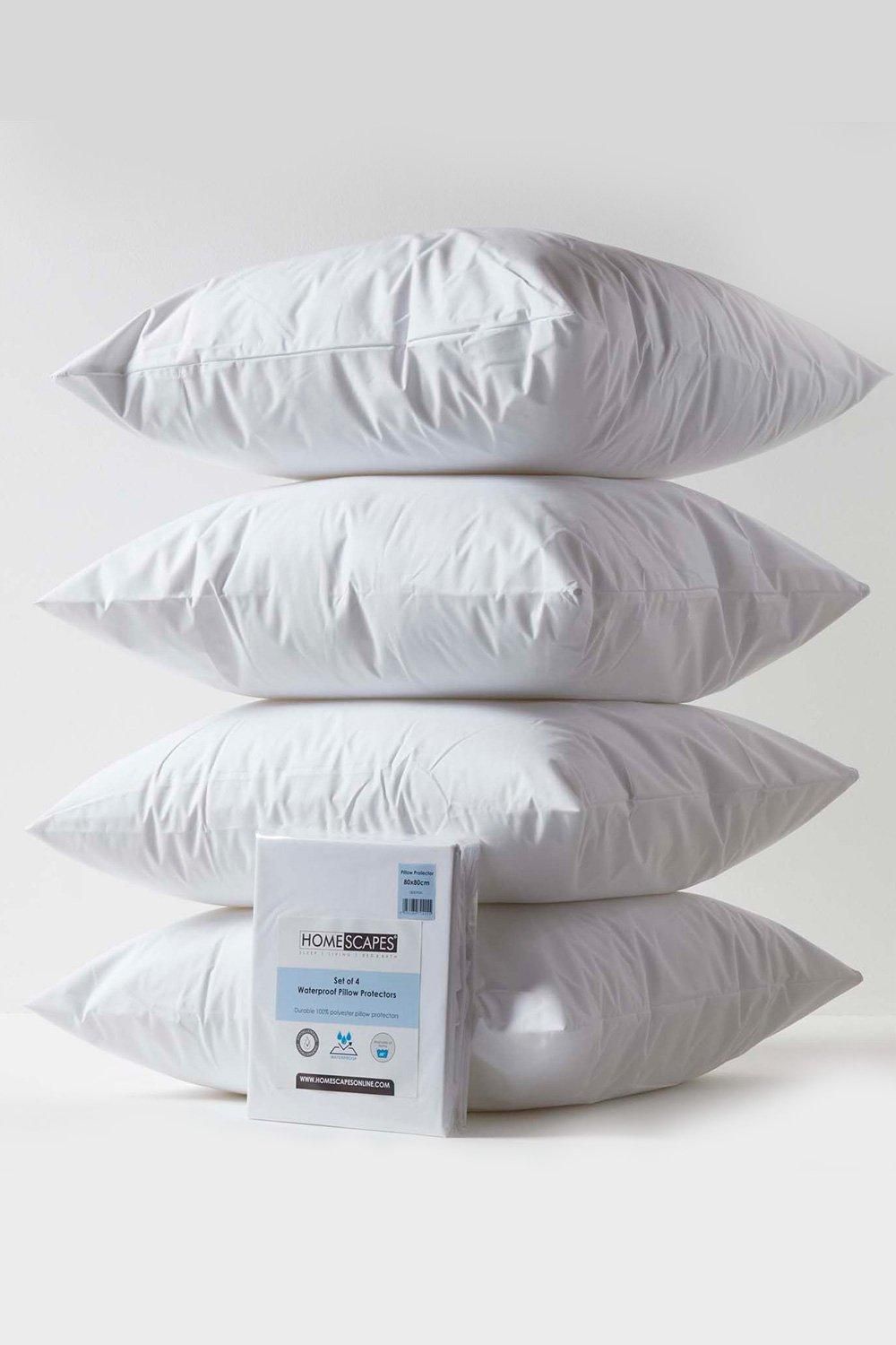 Homescapes Waterproof Pillow Protectors 80 x 80 cm, Pack of 4 in White