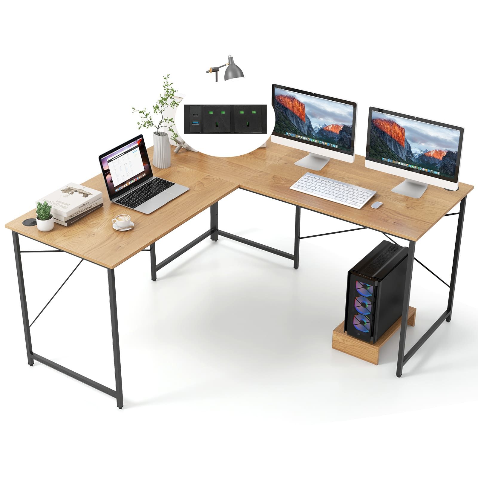 Costway Reversible L-Shaped Desk 150 cm Corner Computer Desk-Natural in Natural
