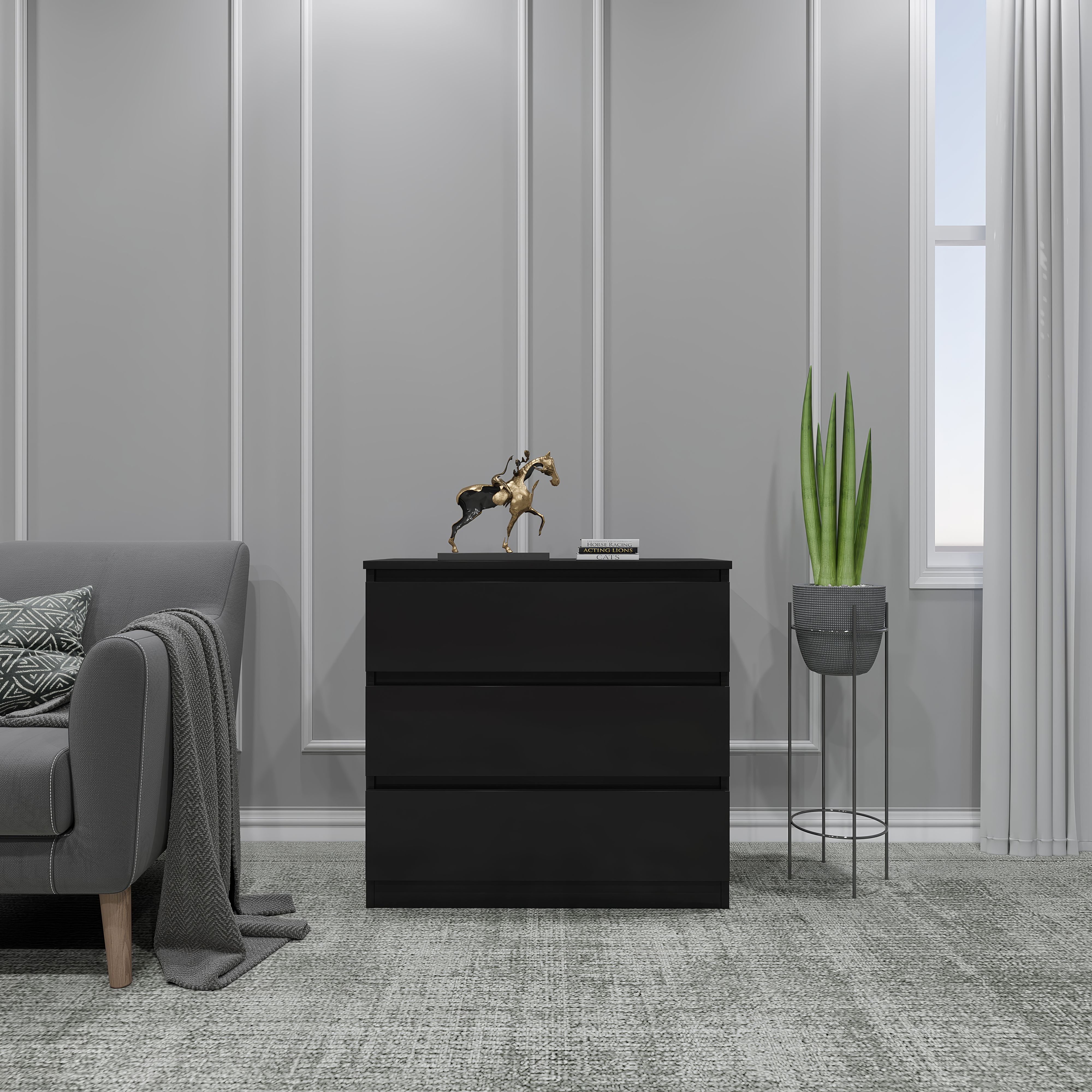 Seconique Malvern 3 Drawer Chest in Black